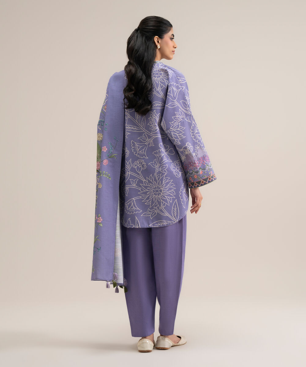 Women's Unstitched Lawn Embroidered Lilac 3 Piece Suit