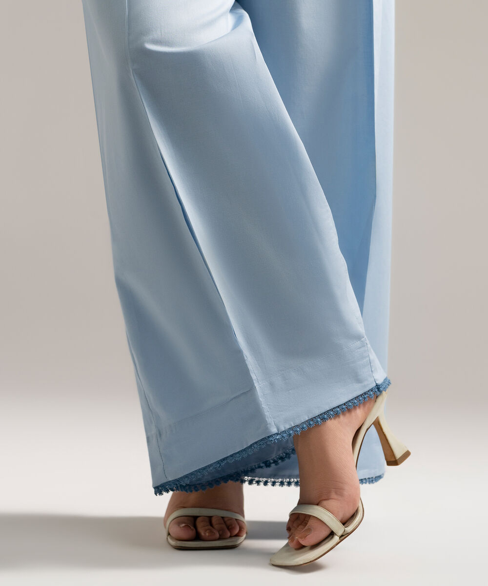 Women's RTW Cambric Solid Blue Flared Pants