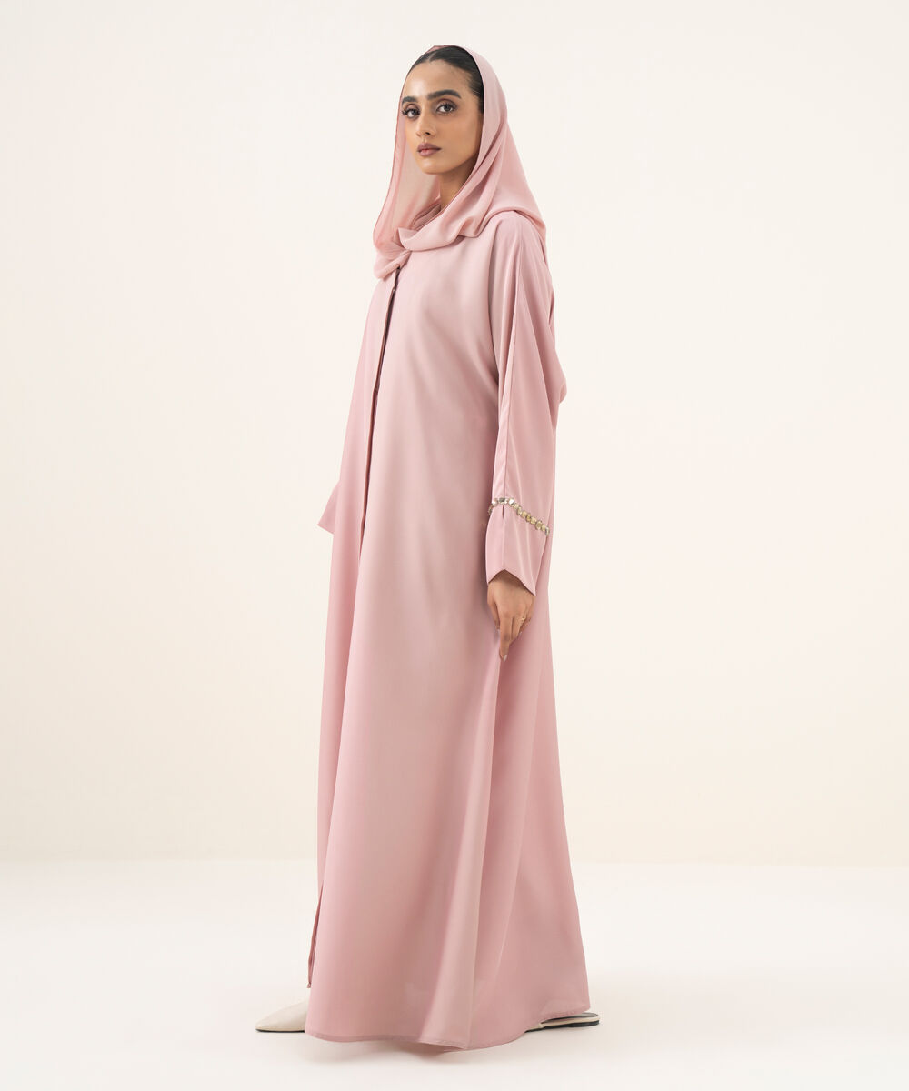 Women's pink button through kimono Abaya
