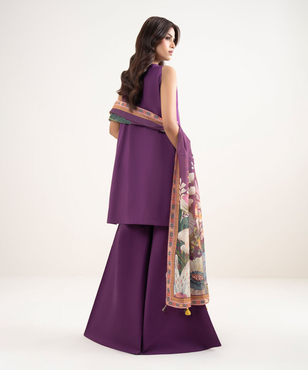 Women's Unstitched Lawn Purple Embroidered 3 Piece Suit