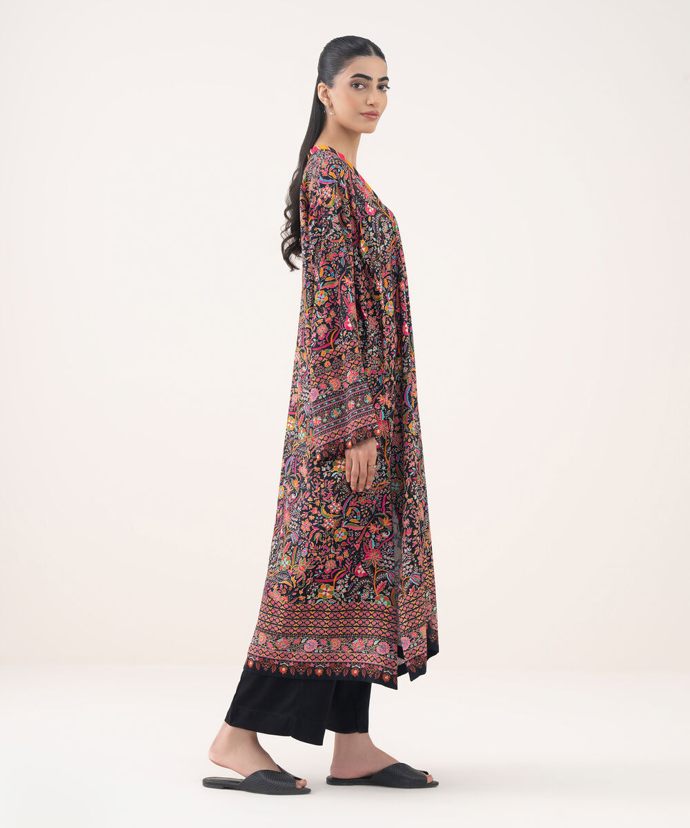 Women's RTW Viscose Linen Multi Printed Drop Shoulder Shirt