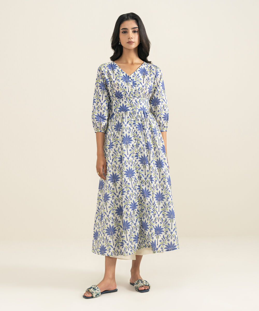 Women's RTW Lawn Printed Blue Dress Shirt