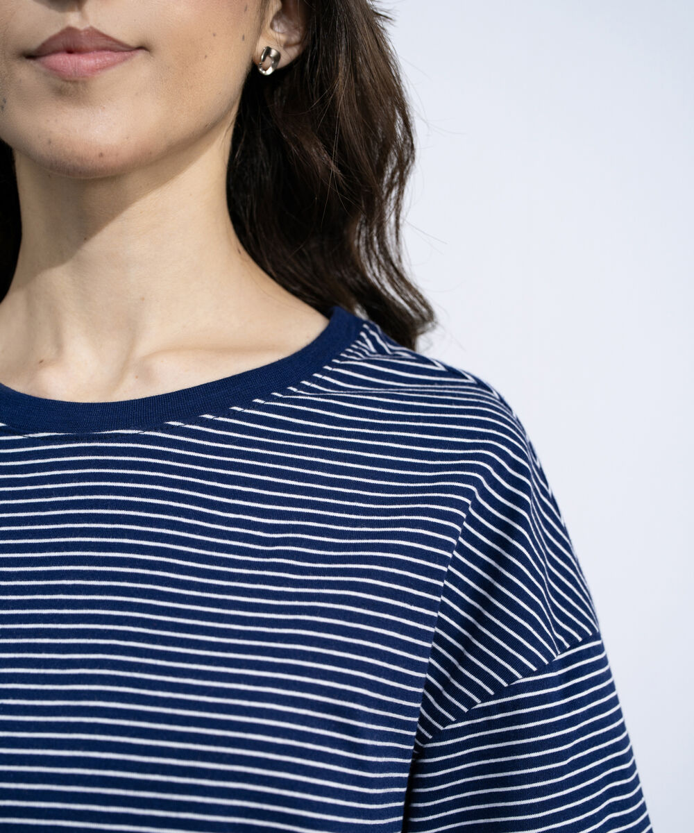 Women's Blue Yarn Dyed Short Body T-Shirt