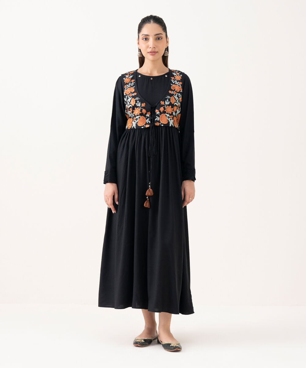 Women's RTW Viscose Linen Black Dyed Dress