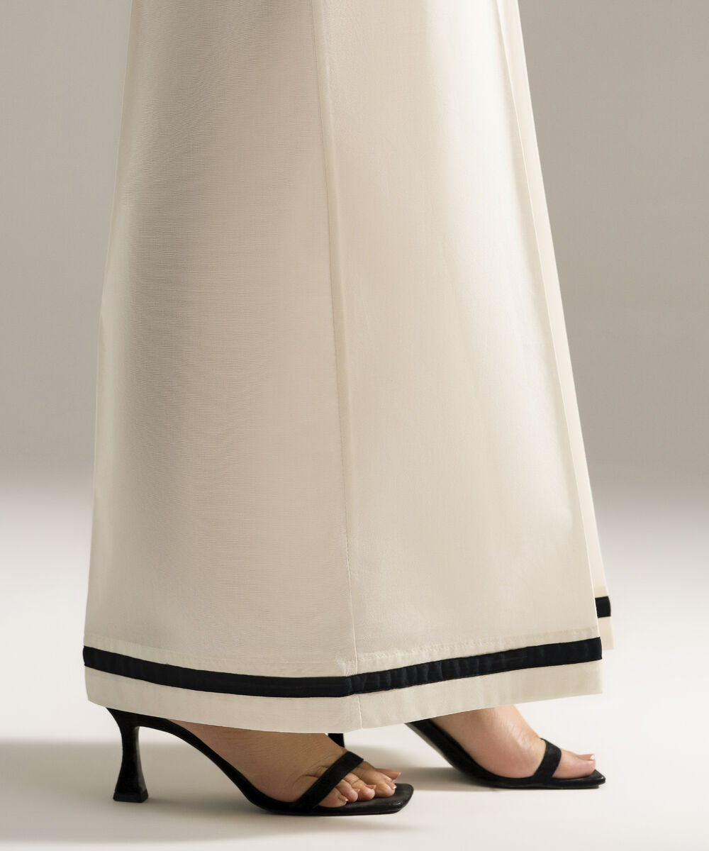 Women's RTW Cambric Printed Off White Flared Pants