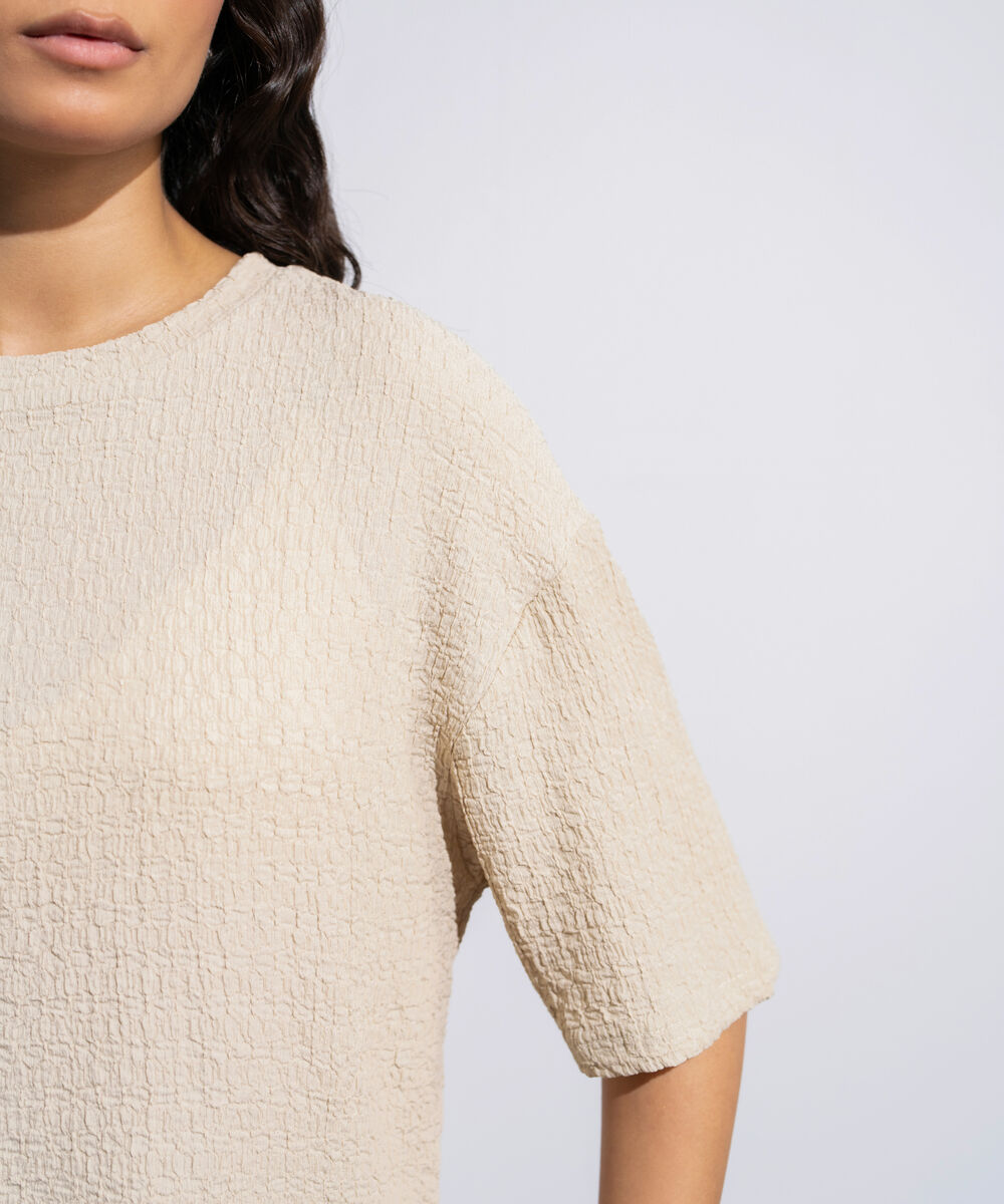 Women's Beige Loose Fit Textured T-Shirt