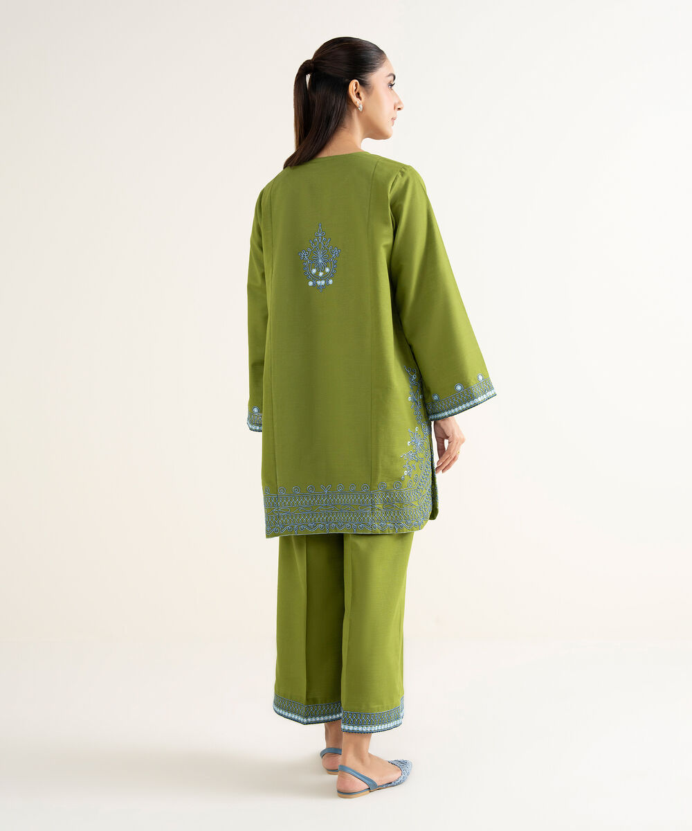Women's RTW Khaddar Embroidered Green Straight Shirt