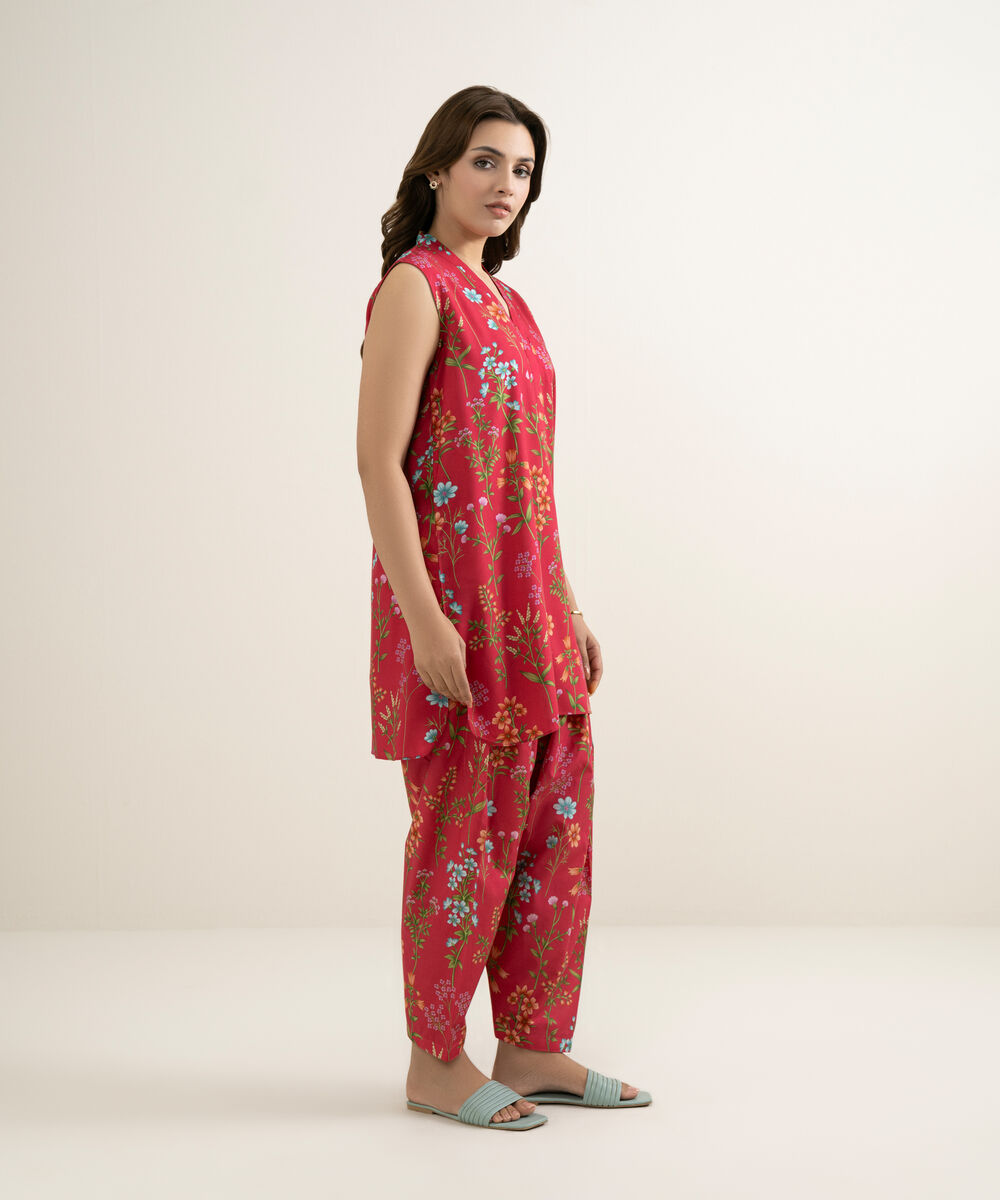 Women's RTW Arabic Lawn Printed Pink 2 Piece Suit