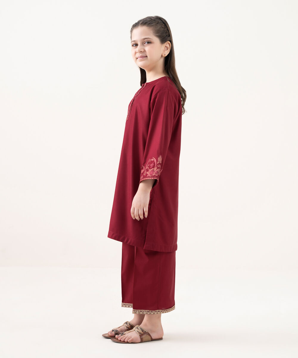 Girls Viscose Marina Maroon Dyed Kidswear Shirt and Trousers