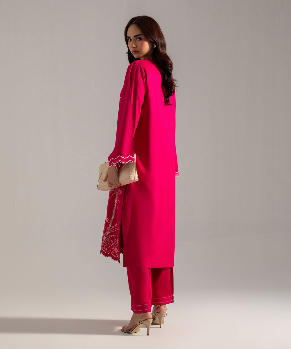 Women's RTW Solid Embroidered Pink Bedford Shirt