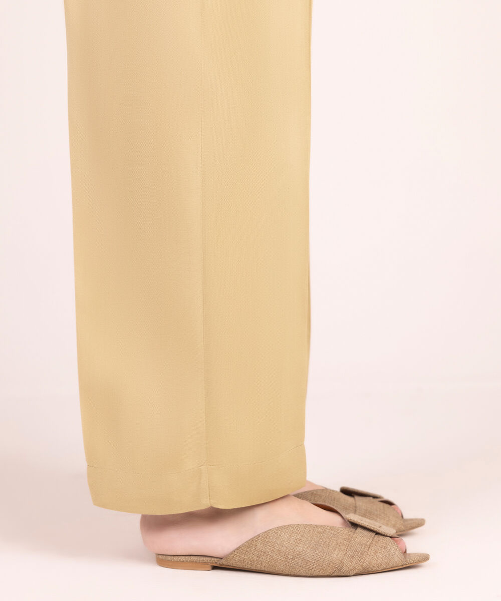 Women's RTW Bedford Solid Beige Straight Pants