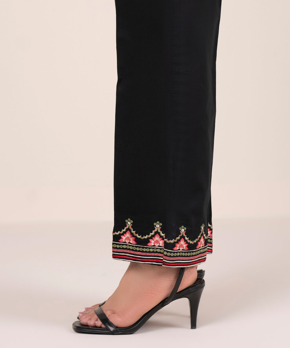 Women's RTW Cambric Embroidered Black Straight Pants