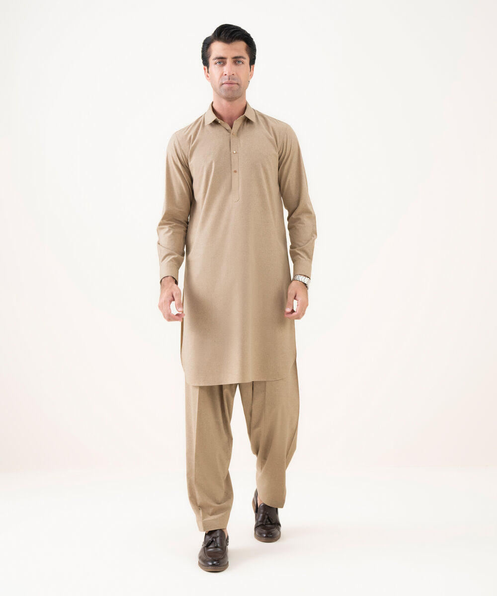 Men's Viscose Plain Beige Kameez Shalwar