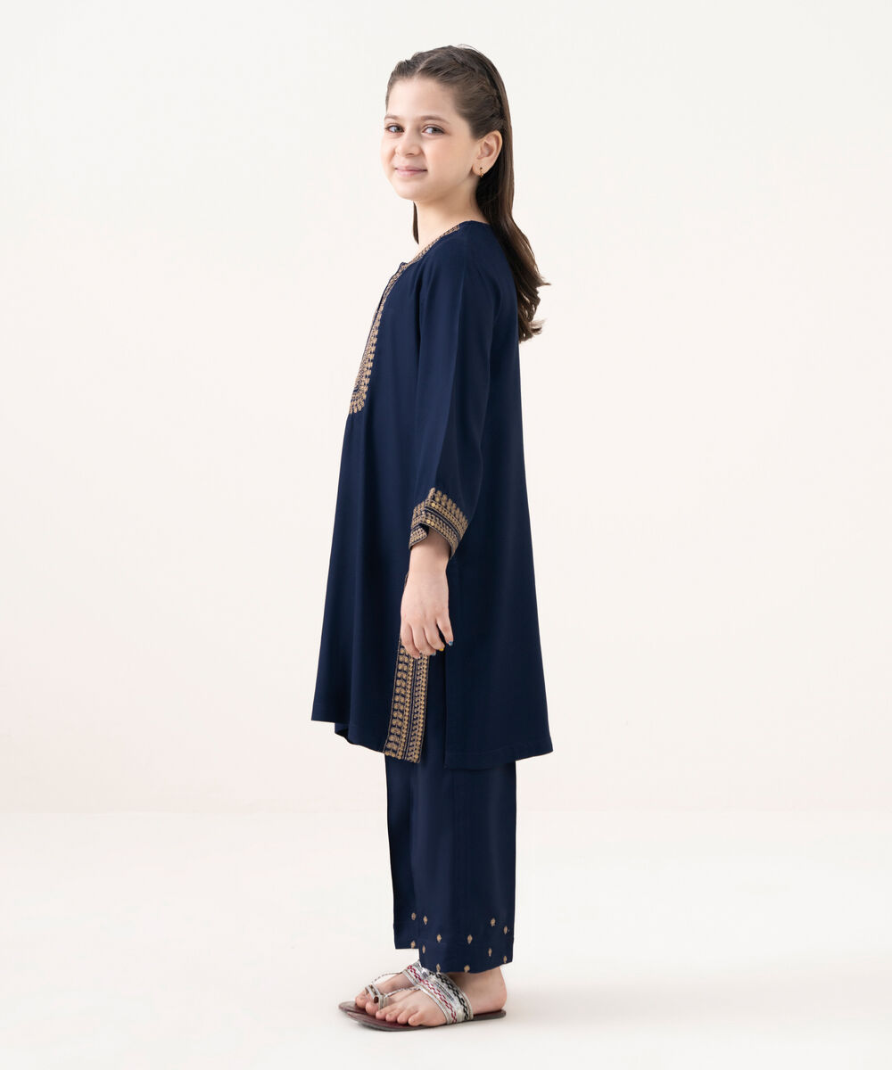 Girl's Bedford  Embroidered Blue 2 Piece Suit