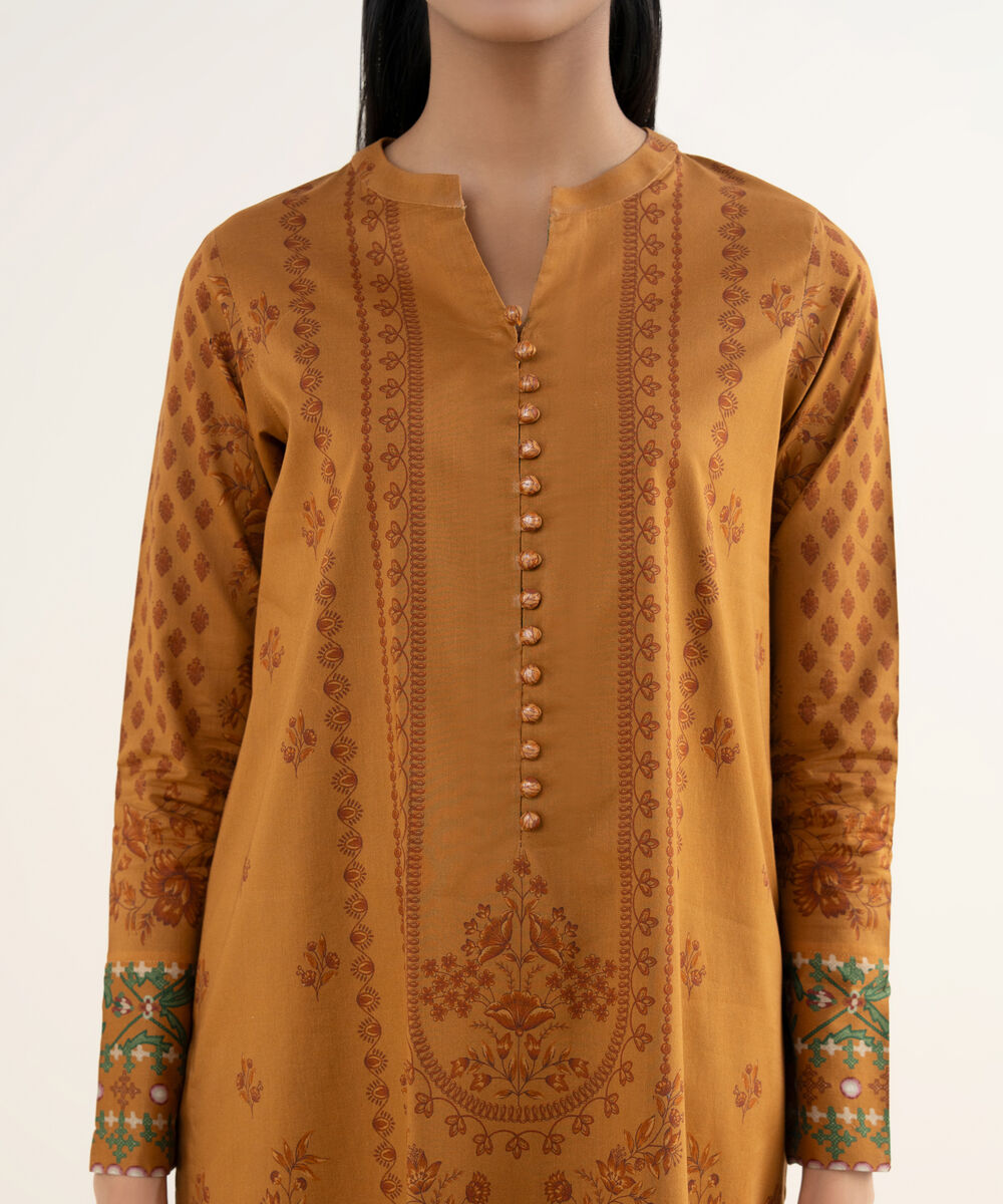 Women's Unstitched Lawn Printed Orange 3 Piece Suit