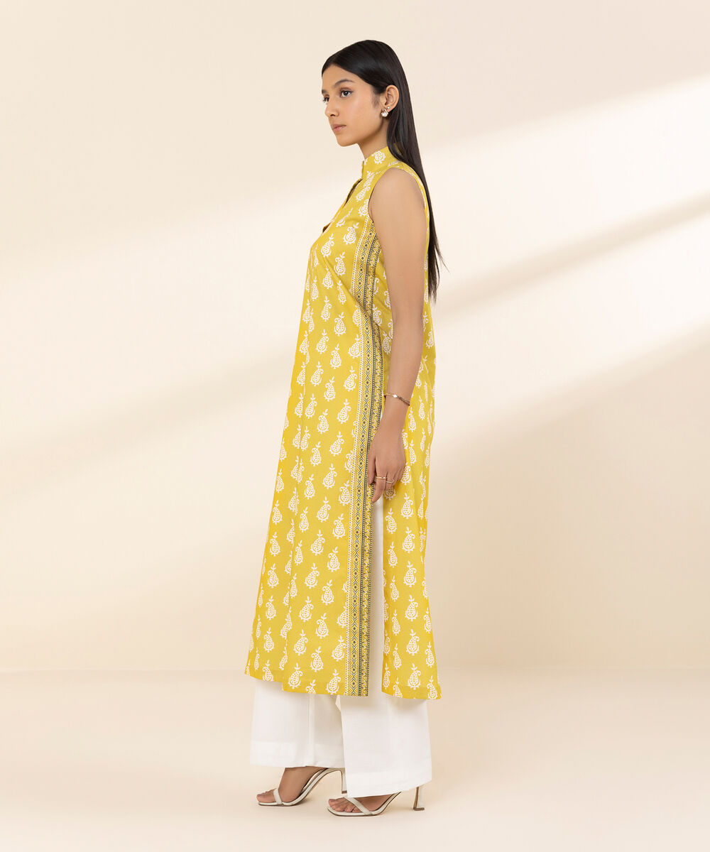 Women's Unstitched Lawn Embroidered Yellow Shirt
