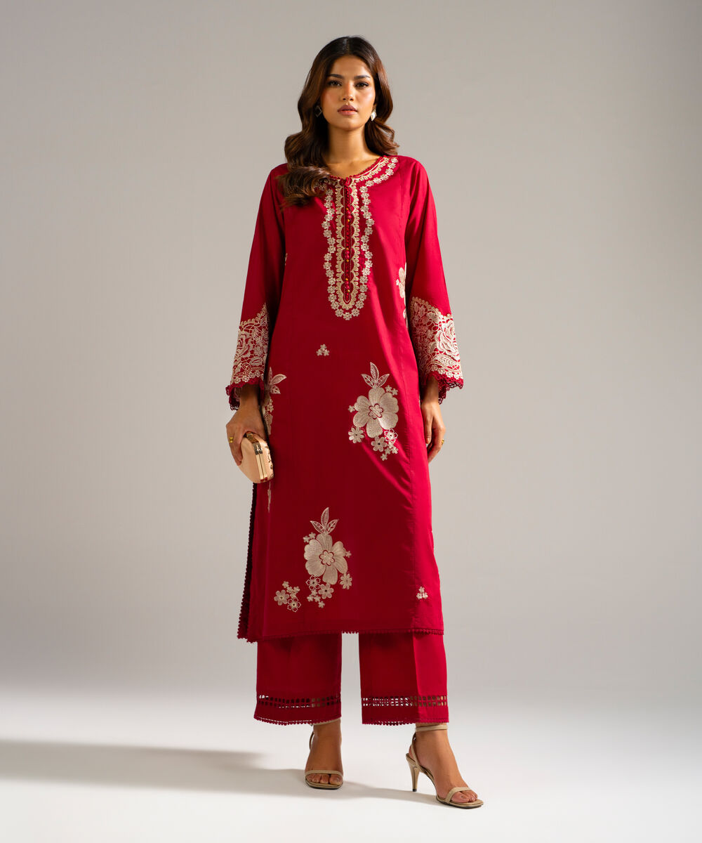 Women's RTW Lawn Embroidered Maroon 2 Piece Suit