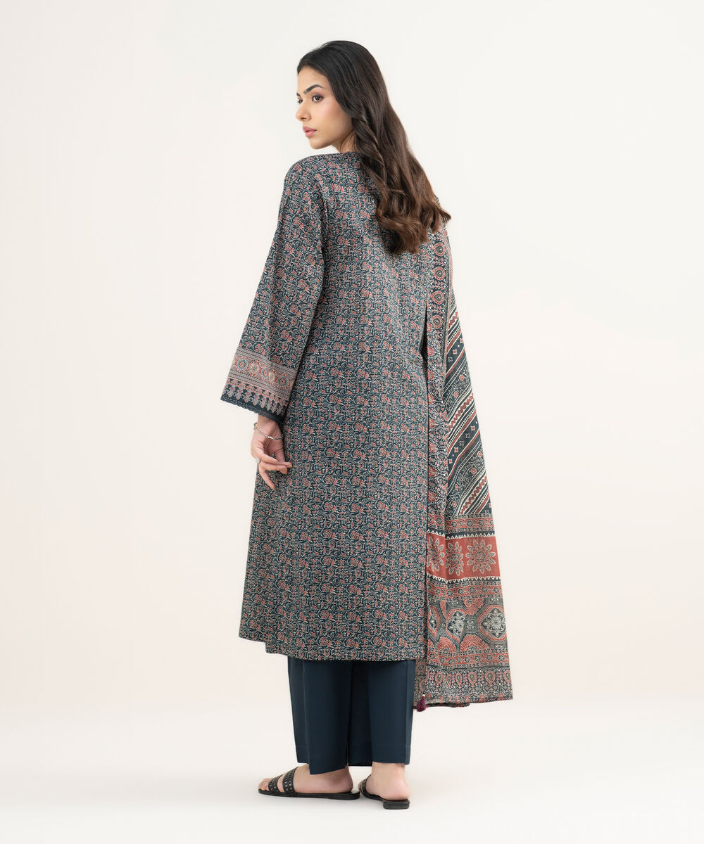 Women's RTW Lawn Printed Dark Blue 3 Piece Suit