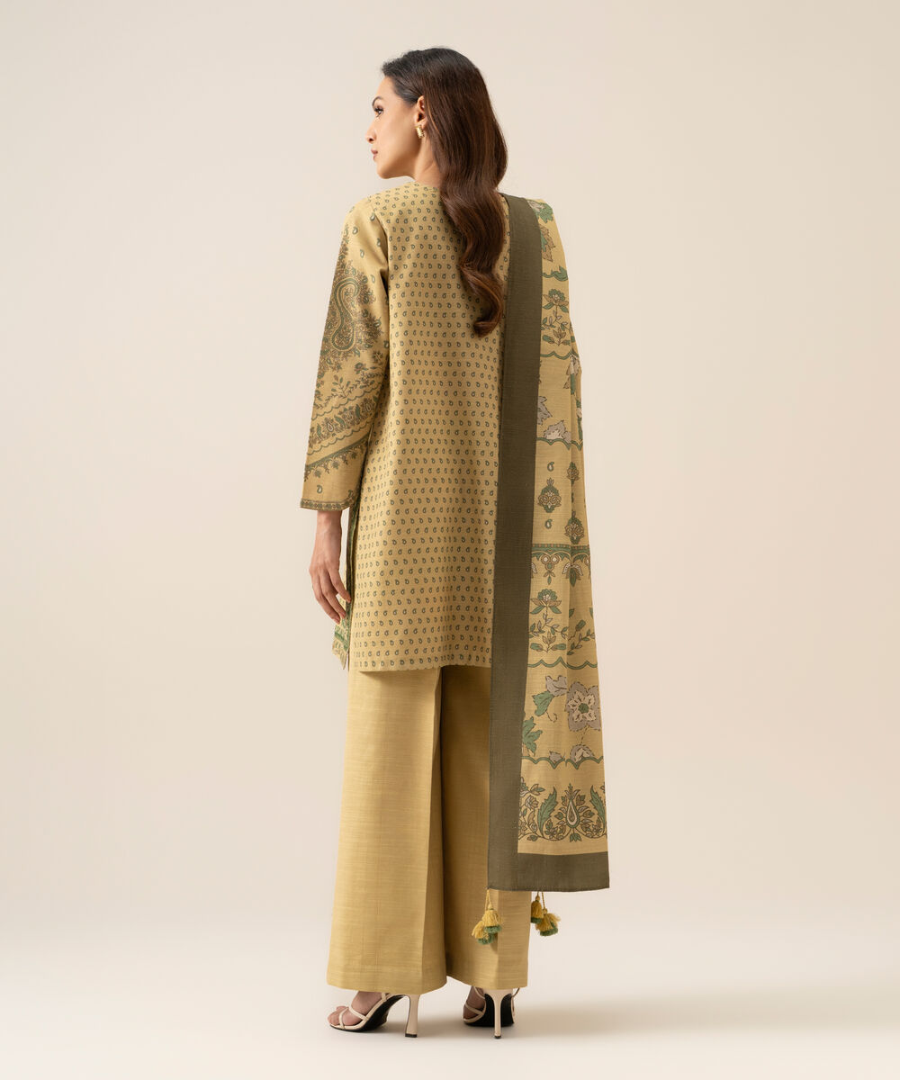 Women's Unstitched Premium Khaddar Embroidered Beige 3 Piece Suit