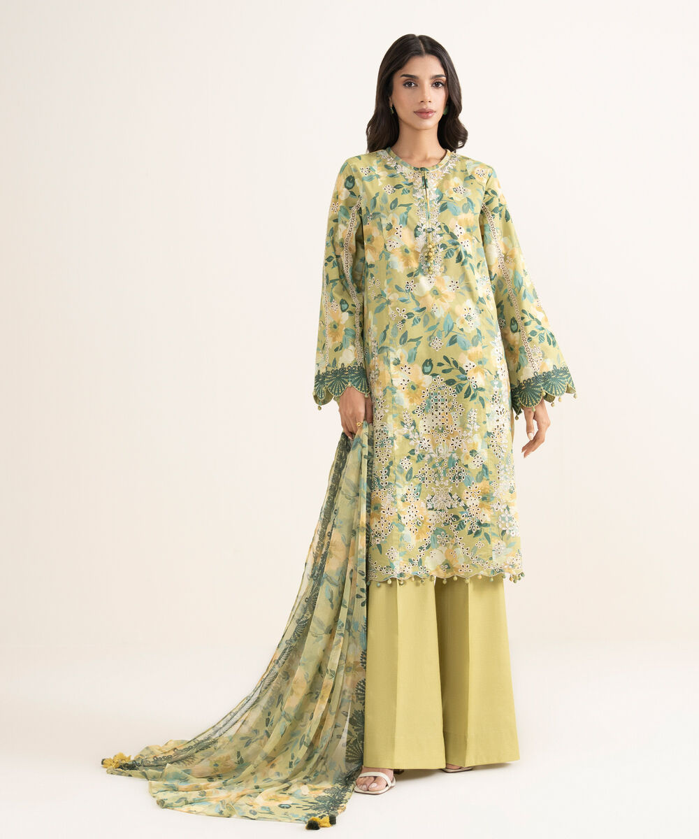 Women's Unstitched Lawn Embroidered Multi 3 Piece Suit