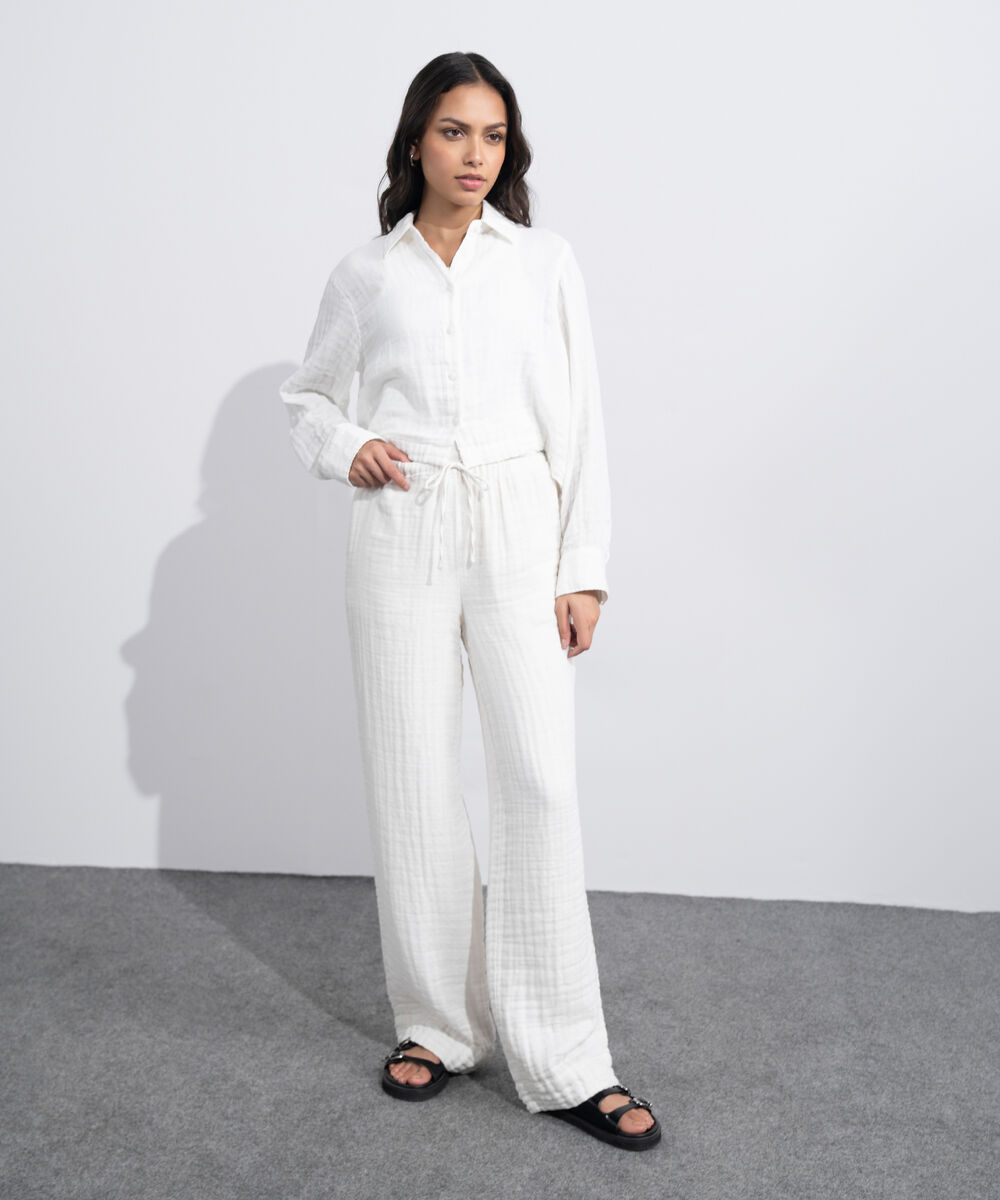 Women's Western White Cotton Muslin Pull-On Trousers