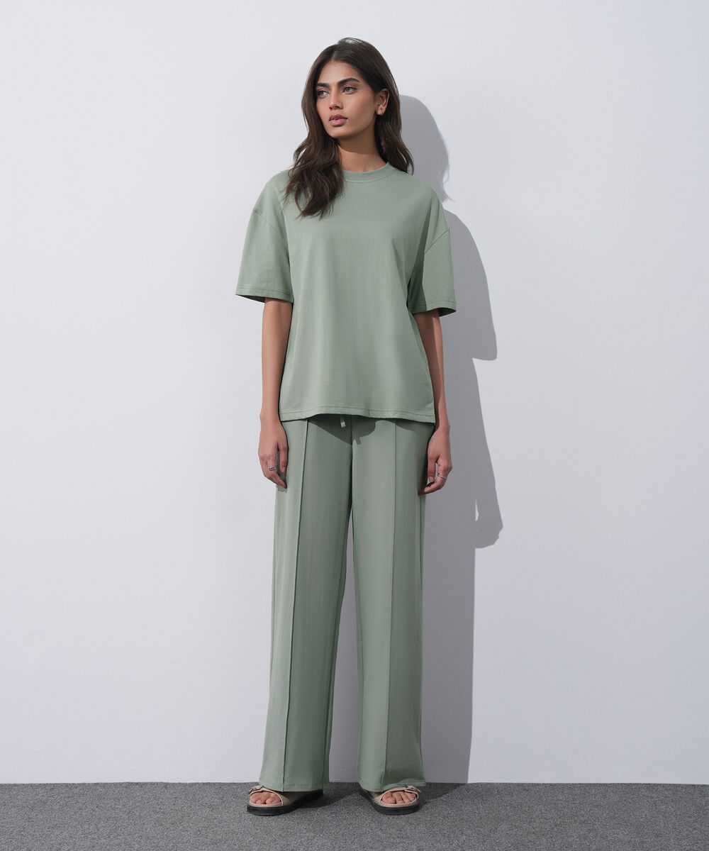 Women's Western Wear Green Loose Fit T-Shirt