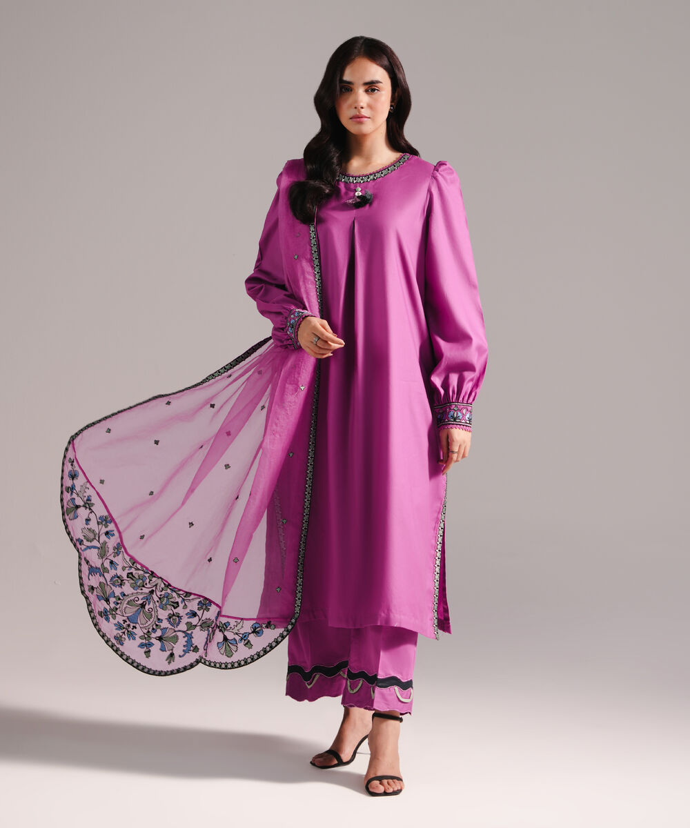 Blended Organza Embroidered Purple Dupatta