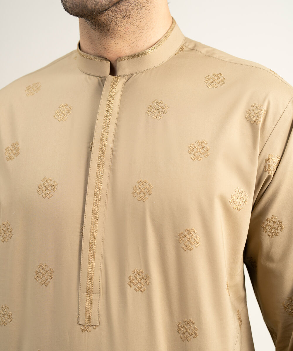 Men's Stitched Premium Cotton Khaki Kurta