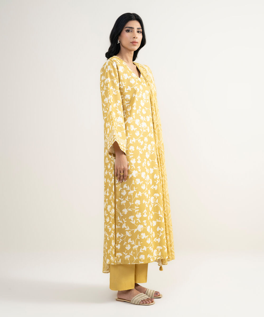 Women's Unstitched Lawn Orange Printed 3 Piece Suit