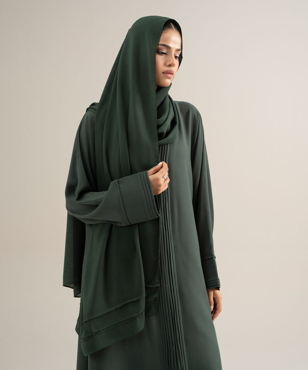 Women's Polyester Emerald Green Kimono Abaya Set