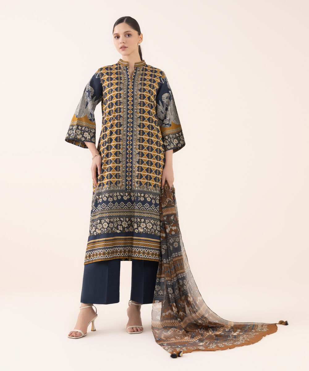 Women's Unstitched Arabic Lawn Printed Multi 3 Piece Suit