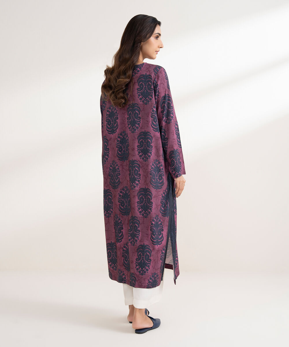 Women's RTW Viscose Linen Printed Straight Brown Shirt