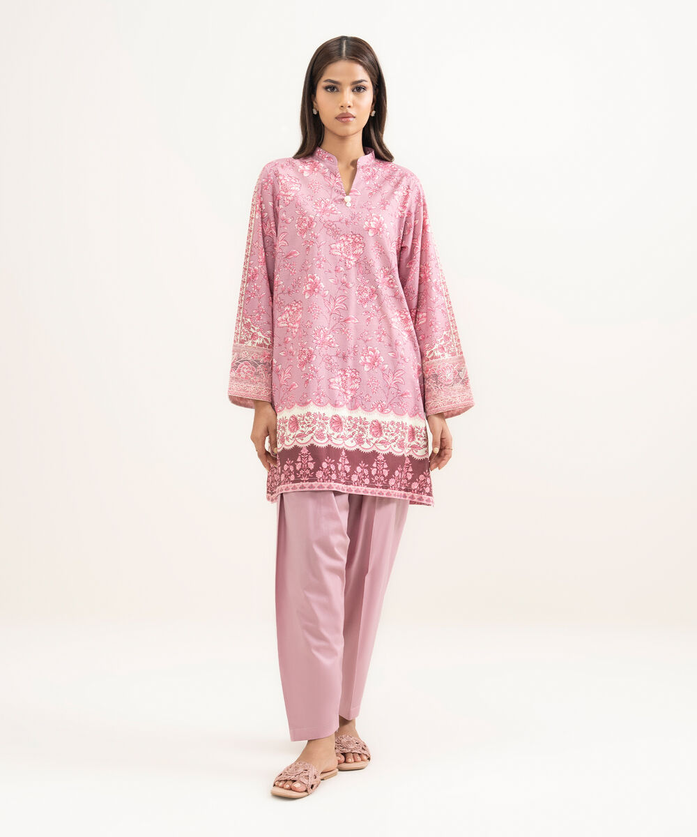 Women's RTW Cambric Embroidered Pink Straight Shirt