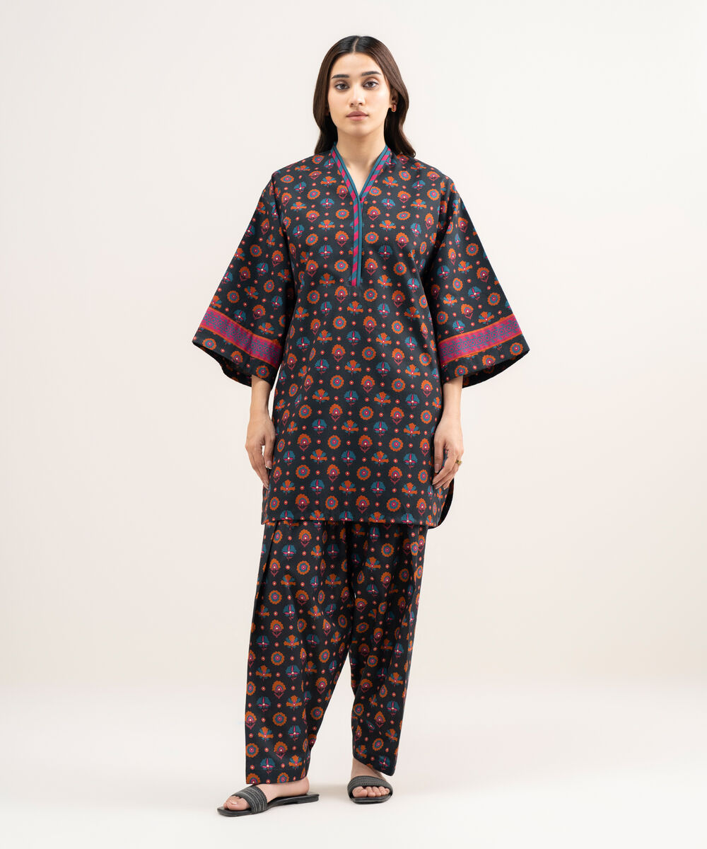 Women's Unstitched Lawn Printed Black 2 Piece Suit