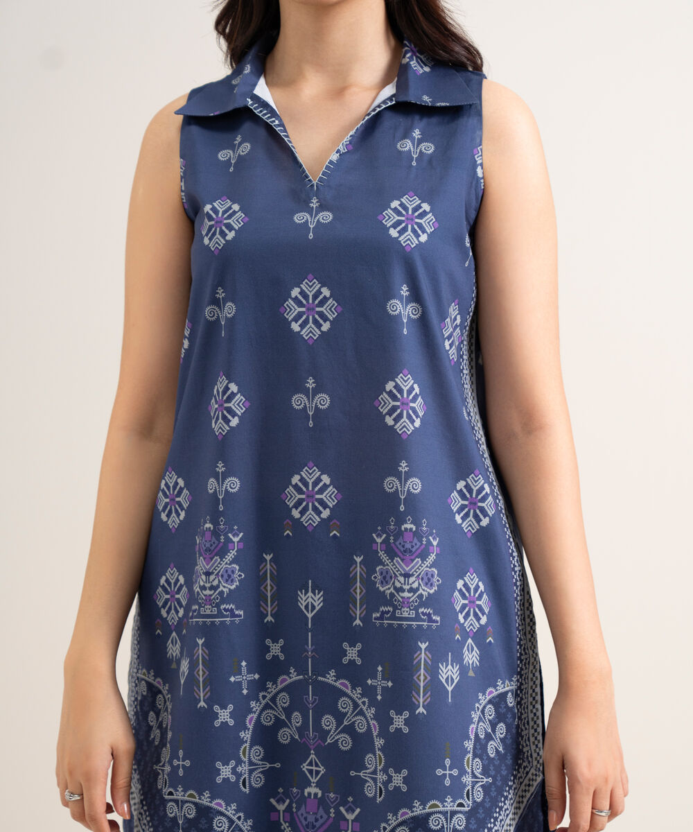 Women's Unstitched Lawn Printed Blue  3 Piece Suit