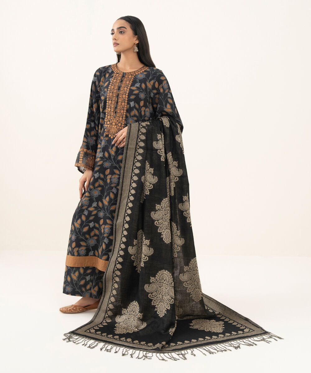 Jacquard Solid Black Shawl