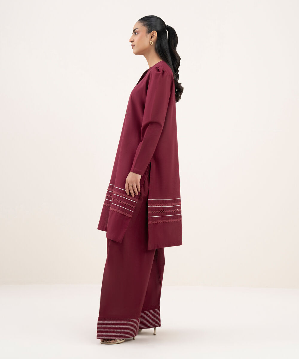 Women's RTW Khaddar Solid Straight Pink Shirt