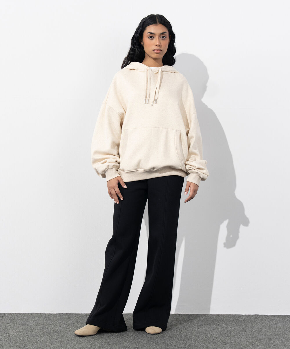 Women's Western Wear Beige Over-Sized Fleece Hoodie