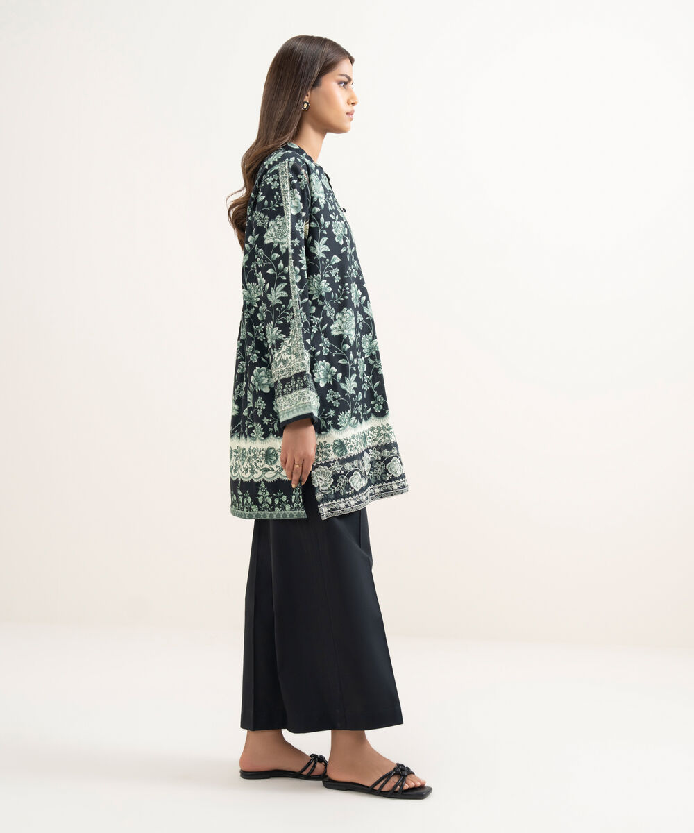 Women's RTW Cambric Embroidered Black Straight Shirt