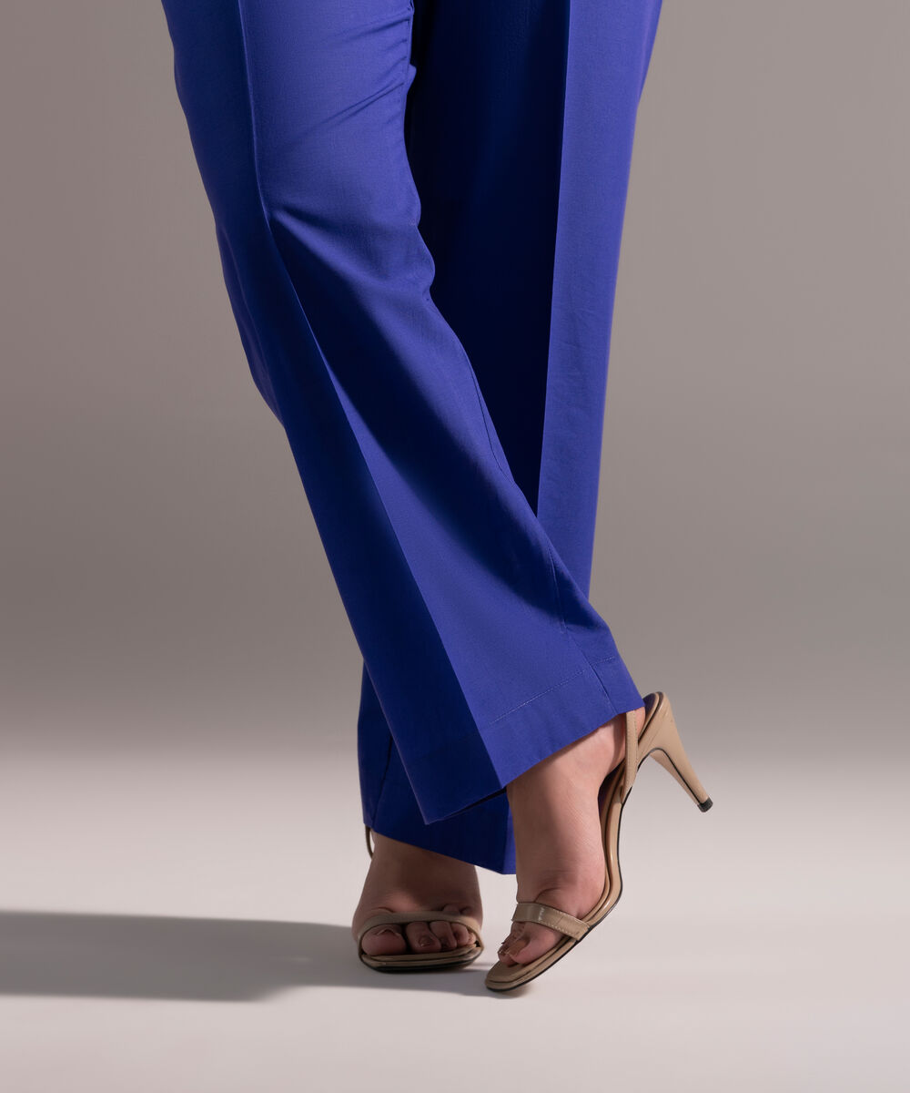 Women's RTW Cambric Solid Dark Blue Straight Pants