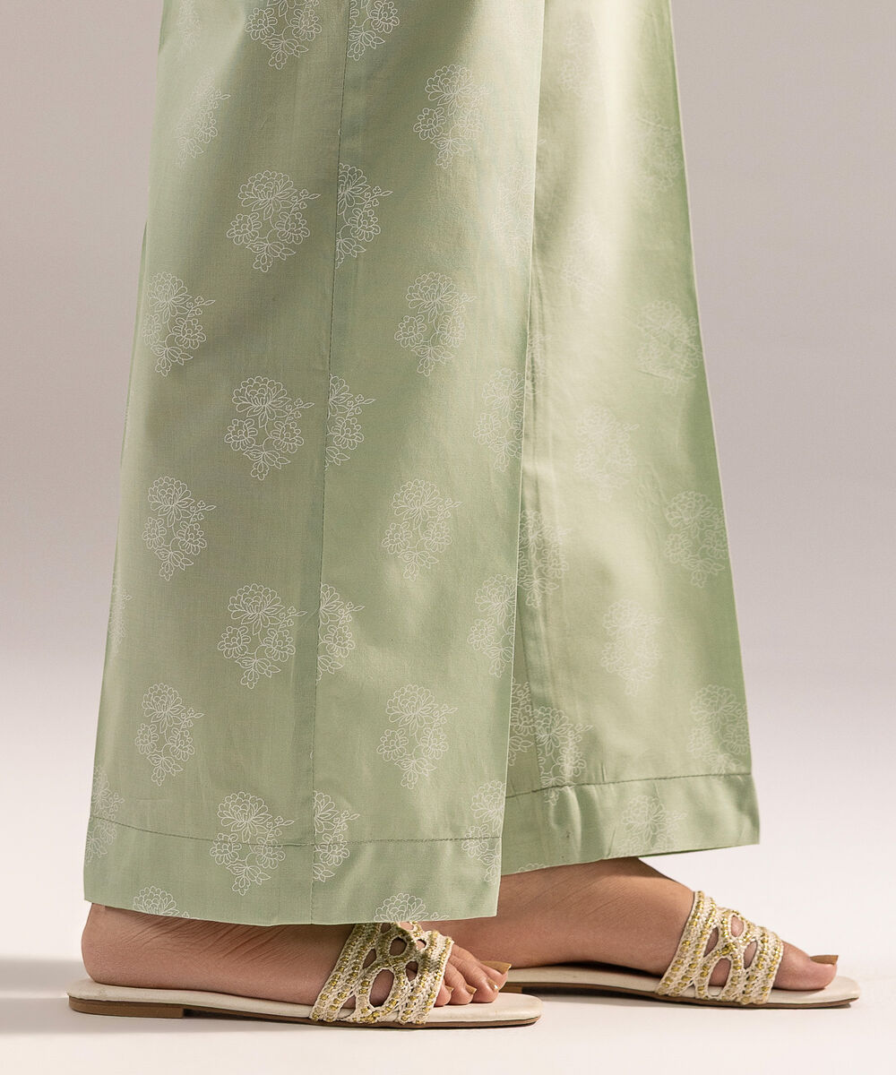 Women's RTW Cambric Printed Green Straight Pants