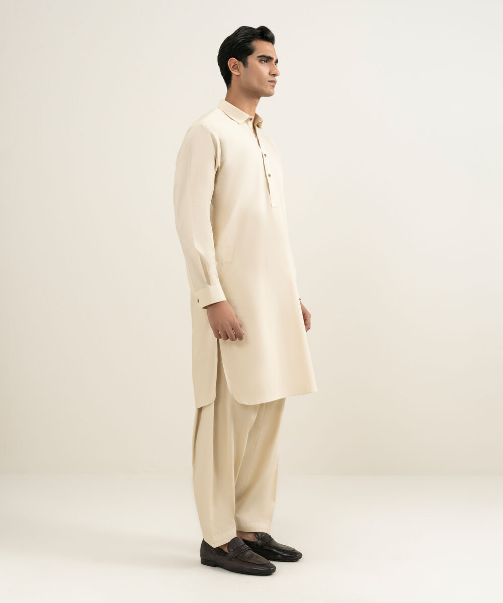 Men's beige 100% Cotton Kameez Shalwar
