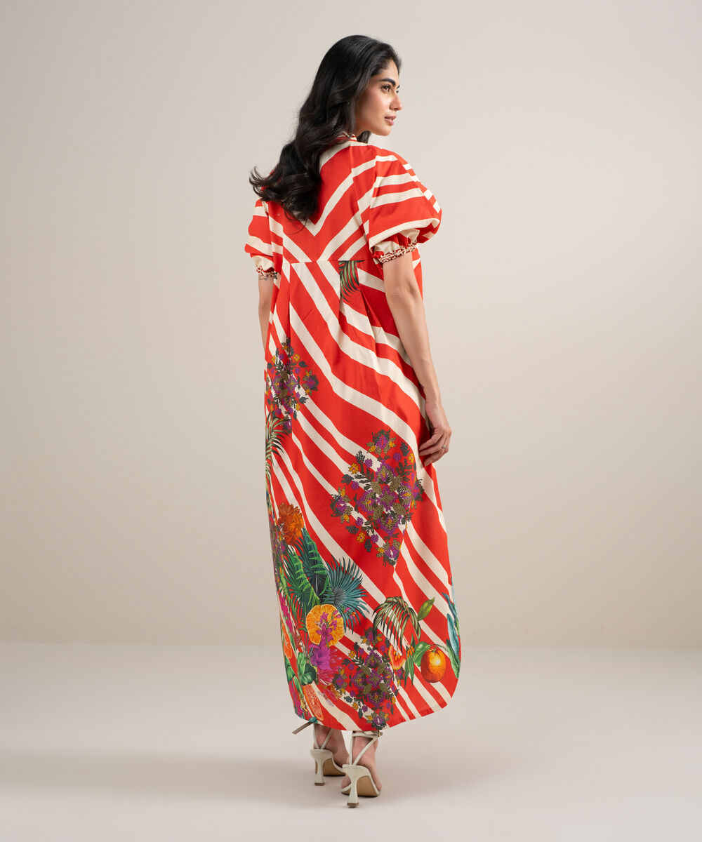 Women's Unstitched Lawn Printed Orange 2 Piece Suit