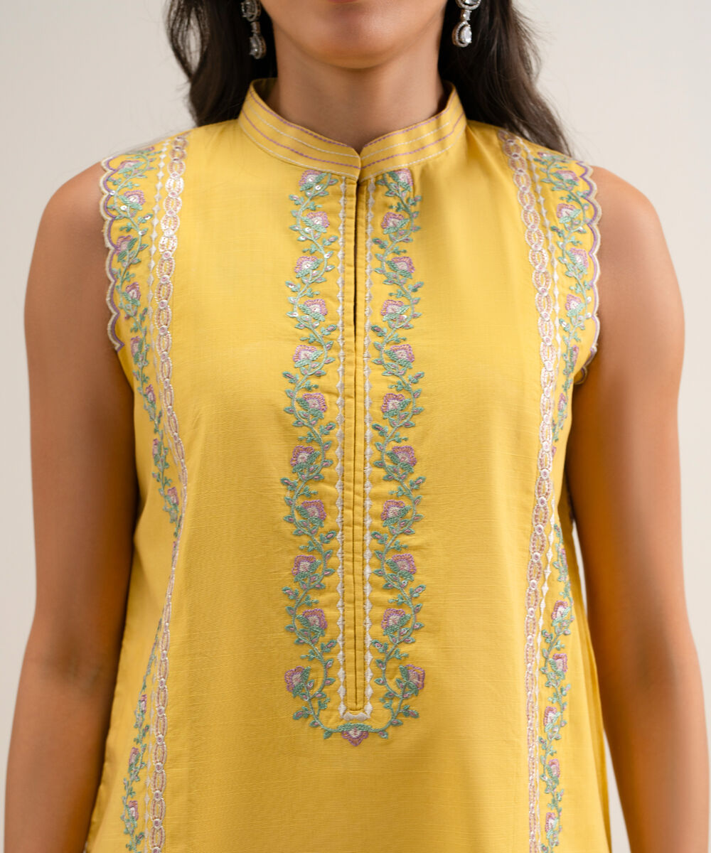 Women's Unstitched Embroidered Textured Lawn Light Yellow 3 Piece Suit