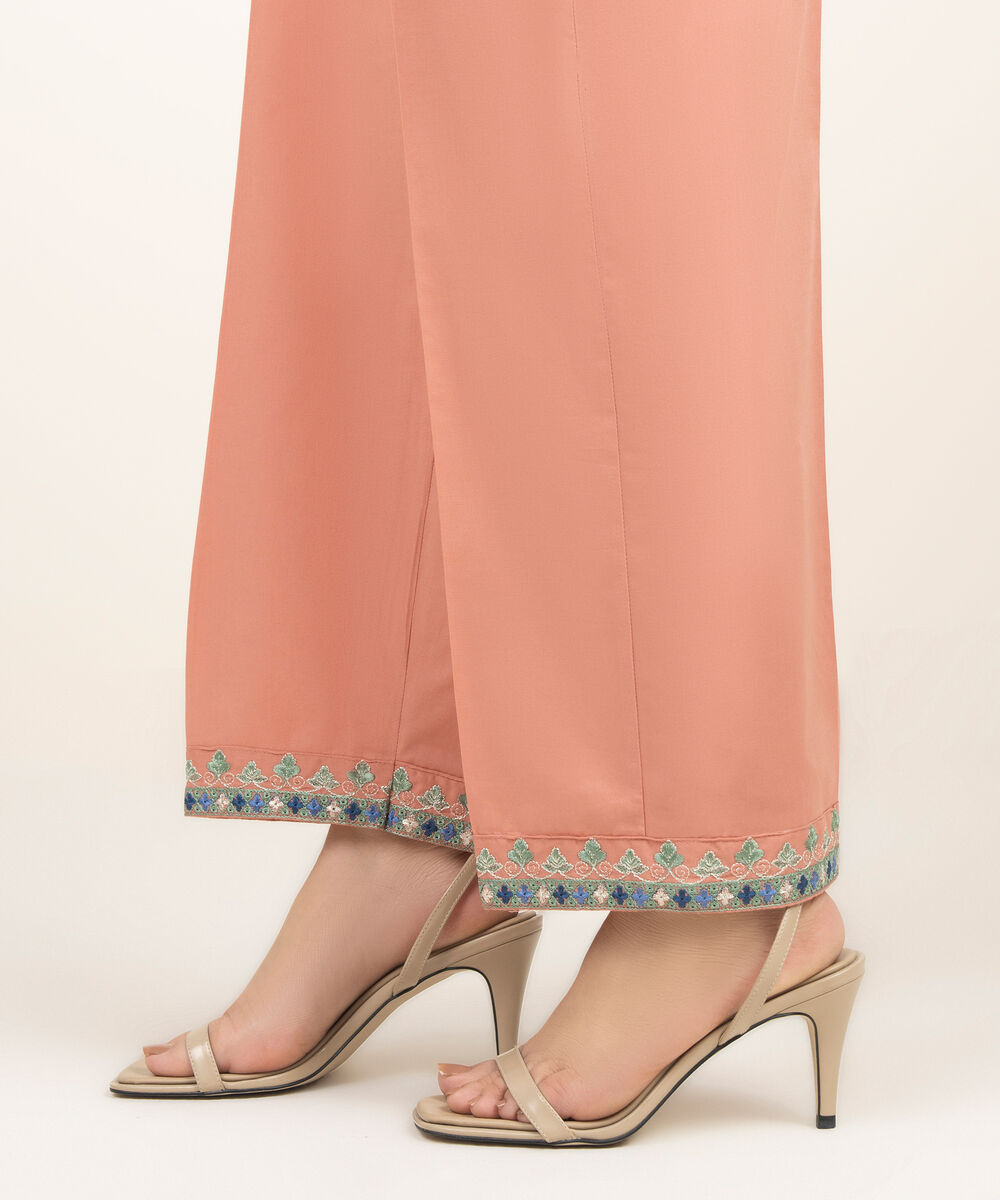 Women's RTW Cambric Embroidered Pink Straight Pants
