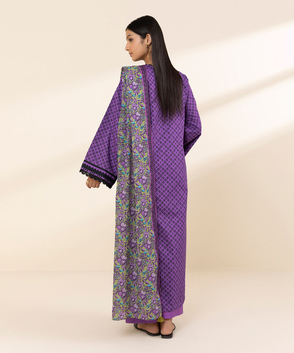 Women's Unstitched Lawn Printed Purple 3 Piece Suit
