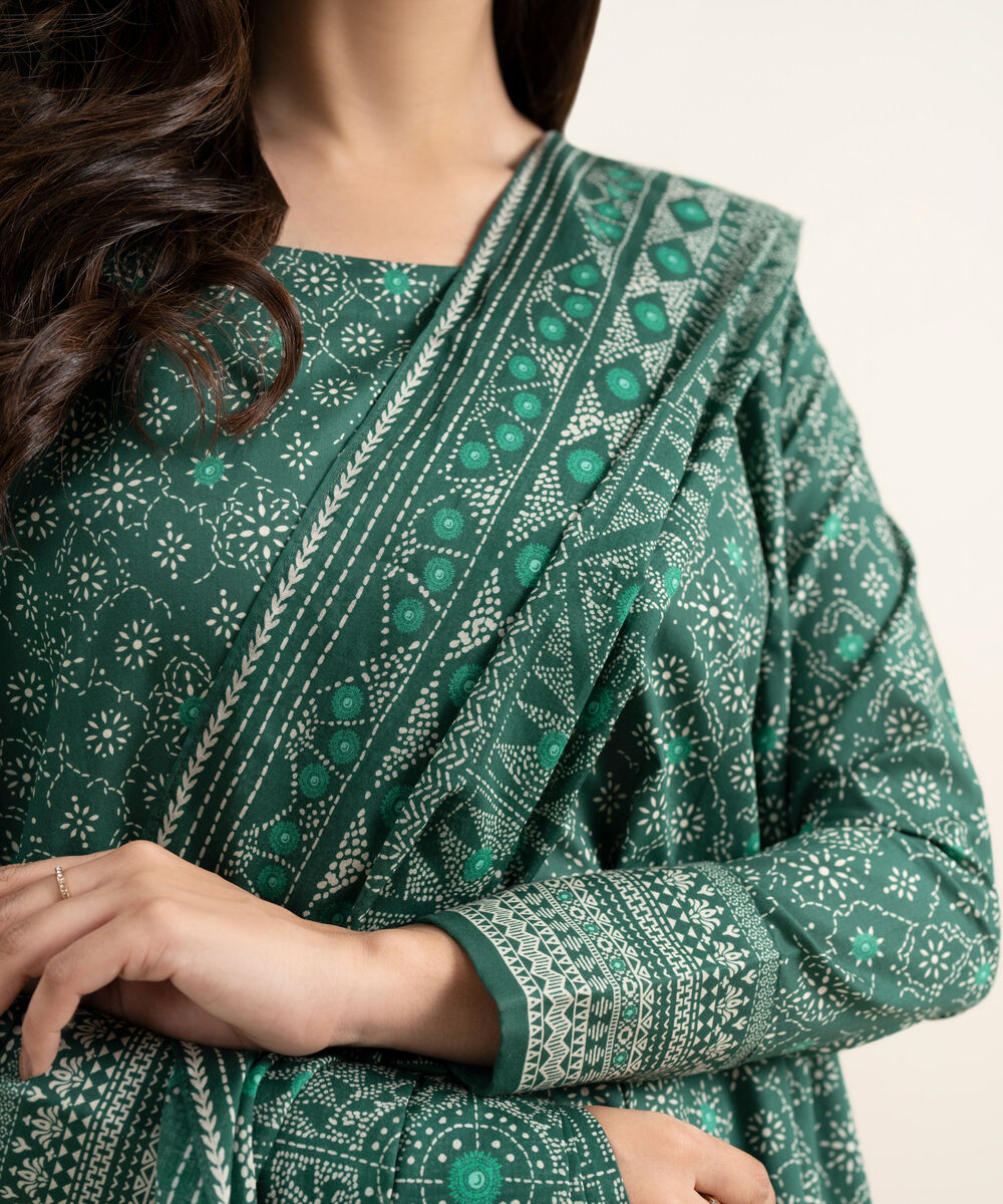 Women's Unstitched Lawn Printed Green 3 Piece Suit