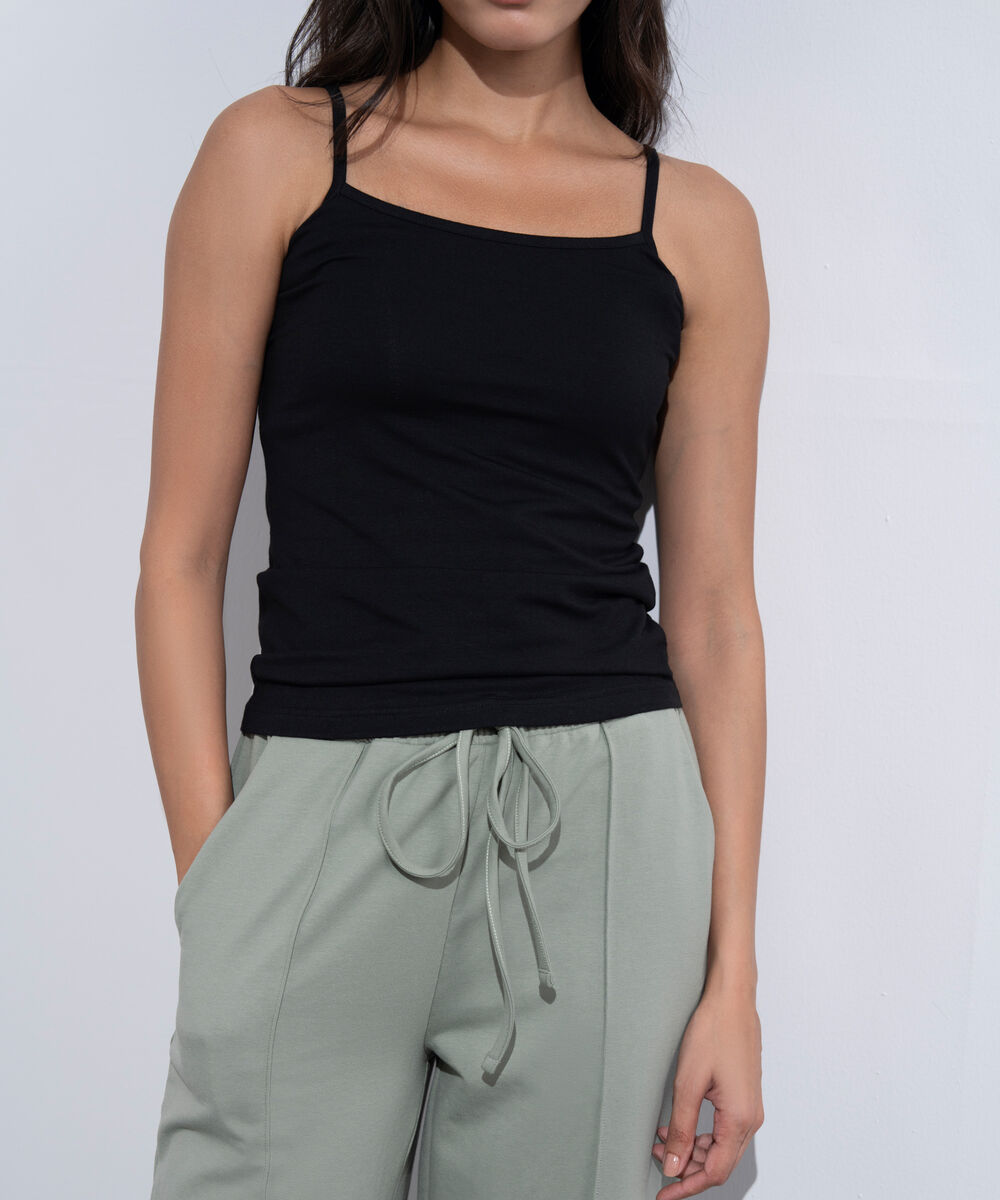 Women's Western Wear Black Stretch Tank Top