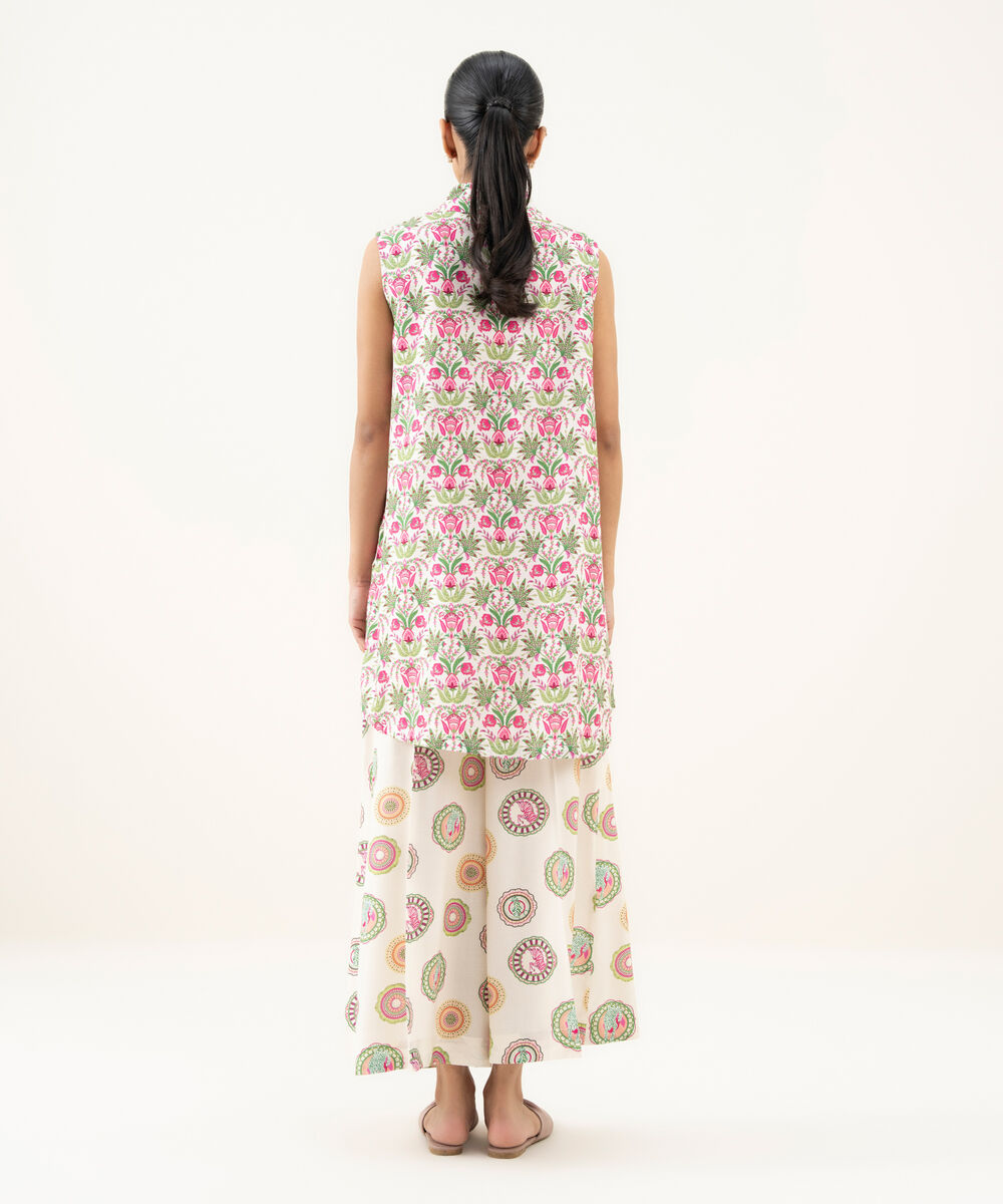 Women's RTW Linen Viscose Printed Off White Straight Shirt