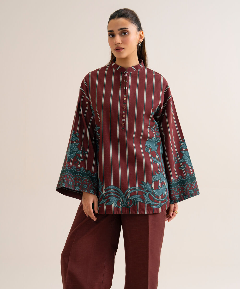 Women's Unstitched Premium Khaddar Printed Maroon 2 Piece Suit